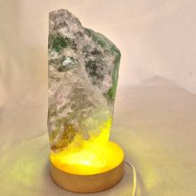Fluorit grünes Standobjekt beleuchtet auf 10 cm/dm LED Sockel, Echter unbehandelter Rohstein, N105