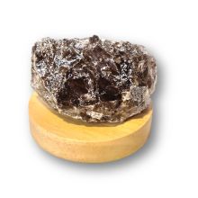 Rauchquarz Rohsteinbrocken, beleuchtet auf LED-kaltlicht Holzsockel, Echter unbehandelter rauchiger Quarz Rohstein Natur belassen