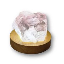 Rosenquarz Brocken beleuchtet mit kaltlicht-LED-Holzsockel, Naturstein Edelstein Lampe klein, individuelle Leuchte