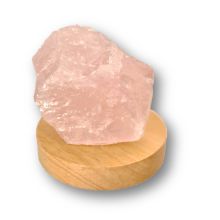 Rosenquarz Brocken beleuchtet mit kaltlicht-LED-Holzsockel, Naturstein Edelstein Lampe klein, individuelle Leuchte