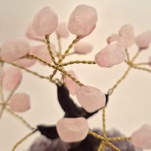 Edelsteinbaum klein, Rosenquarz-Steinbaum auf Amethyst Base, Edelstein-Bäumchen ca. 12-13 cm