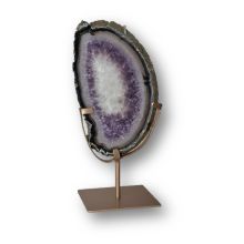 Exklusive Achat­scheibe mit Amethyst – inkl. stabilem, goldfarbenem Metallständer, N816