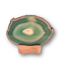 Achatscheiben Beleuchtung mit Holz Kerzenhalter, Achat Scheibe Grün mit einem Kerzen Teelichthalter, G11-146