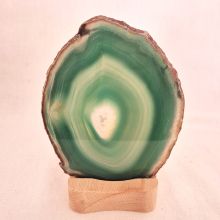 Achatscheiben Beleuchtung mit Holz Kerzenhalter, Achat Scheibe Grün mit einem Kerzen Teelichthalter, G11-146