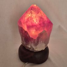Ametrin Edelstein Lampe, Natur Ametrin Spitze aus Brasilien, Unikat, mit Holzsockel & Beleuchtung, N113