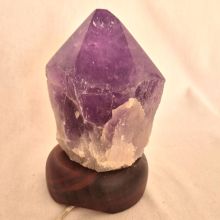 Ametrin Edelstein Lampe, Natur Ametrin Spitze aus Brasilien, Unikat, mit Holzsockel & Beleuchtung, N113