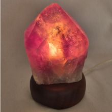 Ametrin Edelstein Lampe, Natur Ametrin Spitze aus Brasilien, Unikat, mit Holzsockel & Beleuchtung, N113
