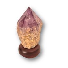 Ametrin-Spitze beleuchtet, Edelstein Lampe, Natur Spitze aus Brasilien, Einzelstück mit Holzsockel, N138