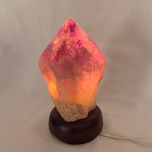 Ametrin-Spitze beleuchtet, Edelstein Lampe, Natur Spitze aus Brasilien, Einzelstück mit Holzsockel, N138