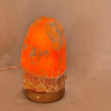 Orangencalcit Edelsteinlampe Naturstein, Calcit orange Edelstein-Leuchte mit Holzsockel, Stimmungslicht, N232