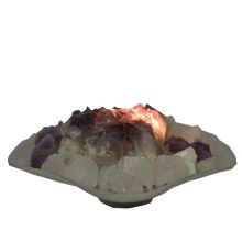 Bergkristall Brunnen | Dekosteine Bergkristall Rohsteine | Schale Paloma ca. 30 cm | Brunnen sanft plätschernd und beleuchtet