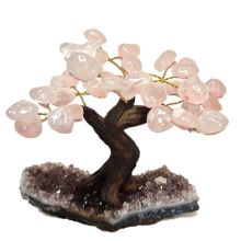Rosenquarz Edelsteinbaum mit Amethyst-Base (ca. 12 cm), Dekoration, Glücksbringer, Wunschbaum