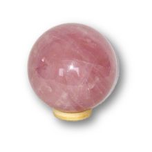 Edelsteinkugel groß, Rose Quartz Sphere mit Holzring-Ständer – Rosenquarz-Kugel, N131