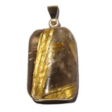 Rutilquarz Edelstein Anhänger mit 925 Silber Öse – Goldene Rutilnadeln – Naturstein Schmuck, N850