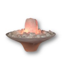 Edelstein Zimmerbrunnen mit einem Rosenquarz Quellstein, Dekobrunnen Innenbereich, beleuchtet