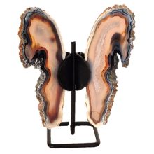Achat Schmetterling – Handgefertigte Edelstein Dekoration aus 2 Achatscheiben und einem Metallständer N285