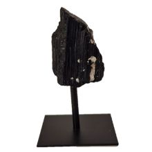 Schwarzer Turmalin Rohstein (Schörl) aus Brasilien – Naturbelassenes Standobjekt mit Ständer, N214