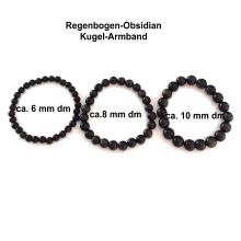 Regenbogen-Obsidian Armschmuck | Edelstein Kugelarmband | Kugel-Durchmesser ca.10 mm | auf elastischem Faden | für Damen und Herren Steinschmuck echt