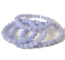 Chalcedon Edelstein Armband | Kugelarmband auf Strechband | blau-weiße Perlen-Armschmuck