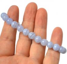 Chalcedon Edelstein Armband | Kugelarmband auf Strechband | blau-weiße Perlen-Armschmuck