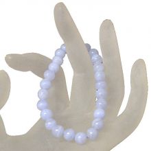 Chalcedon Edelstein Armband | Kugelarmband auf Strechband | blau-weiße Perlen-Armschmuck